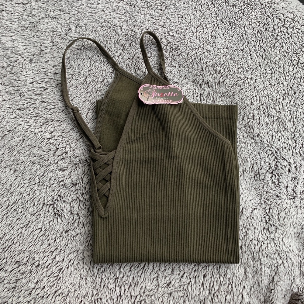 NWT Lace Front Cami in Olive Green